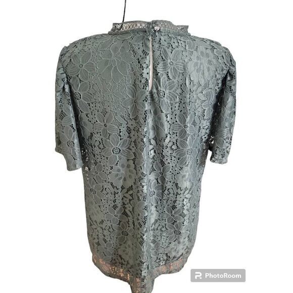 Cable & Gauge Olive Green Lace Blouse Size L - Picture 3 of 6